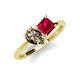 4 - Zoya Pear Shape Smoky Quartz & Princess Shape Lab Created Ruby 2 Stone Duo Ring 