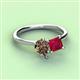 3 - Zoya Pear Shape Smoky Quartz & Princess Shape Lab Created Ruby 2 Stone Duo Ring 
