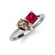 4 - Zoya Pear Shape Smoky Quartz & Princess Shape Lab Created Ruby 2 Stone Duo Ring 