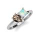 4 - Zoya Pear Shape Smoky Quartz & Princess Shape Lab Created Opal 2 Stone Duo Ring 