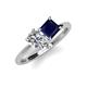 4 - Zoya Pear Shape Forever One Moissanite & Princess Shape Lab Created Blue Sapphire 2 Stone Duo Ring 