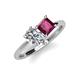 4 - Zoya Pear Shape Forever One Moissanite & Princess Shape Rhodolite Garnet 2 Stone Duo Ring 