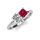 4 - Zoya Pear Shape Forever One Moissanite & Princess Shape Lab Created Ruby 2 Stone Duo Ring 