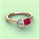 3 - Zoya Pear Shape Forever One Moissanite & Princess Shape Lab Created Ruby 2 Stone Duo Ring 