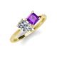 4 - Zoya Pear Shape GIA Certified Diamond & Princess Shape Amethyst 2 Stone Duo Ring 