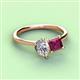 3 - Zoya Pear Shape GIA Certified Diamond & Princess Shape Rhodolite Garnet 2 Stone Duo Ring 