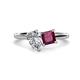 1 - Zoya Pear Shape GIA Certified Diamond & Princess Shape Rhodolite Garnet 2 Stone Duo Ring 