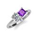 4 - Zoya Pear Shape GIA Certified Diamond & Princess Shape Amethyst 2 Stone Duo Ring 