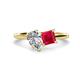 1 - Zoya Pear Shape GIA Certified Diamond & Princess Shape Lab Created Ruby 2 Stone Duo Ring 