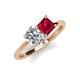 4 - Zoya Pear Shape GIA Certified Diamond & Princess Shape Lab Created Ruby 2 Stone Duo Ring 