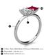 5 - Zoya Pear Shape GIA Certified Diamond & Princess Shape Lab Created Ruby 2 Stone Duo Ring 