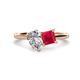 1 - Zoya Pear Shape GIA Certified Diamond & Princess Shape Lab Created Ruby 2 Stone Duo Ring 