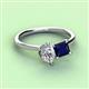 3 - Zoya Pear Shape Certified Lab Grown Diamond & Princess Shape Lab Created Blue Sapphire 2 Stone Duo Ring 