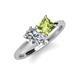 4 - Zoya Pear Shape Certified Lab Grown Diamond & Princess Shape Peridot 2 Stone Duo Ring 