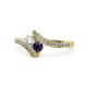 1 - Eleni Round Lab Grown Diamond and Blue Sapphire with Side Diamonds Bypass Ring 