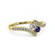 3 - Eleni Round Lab Grown Diamond and Blue Sapphire with Side Diamonds Bypass Ring 