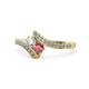 1 - Eleni Round Lab Grown Diamond and Rhodolite Garnet with Side Diamonds Bypass Ring 