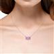 6 - Veronica 6x4 mm Emerald Shape GIA Certified Diamond and Pink Sapphire Three Stone Pendant Necklace 