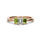 1 - Daria 6x4 mm Emerald Cut Diamond and Peridot Side Gallery Work Three Stone Engagement Ring 