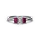 1 - Daria 6x4 mm Emerald Cut Diamond and Rhodolite Garnet Side Gallery Work Three Stone Engagement Ring 
