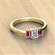 2 - Daria 6x4 mm Emerald Cut Diamond and Pink Tourmaline Side Gallery Work Three Stone Engagement Ring 