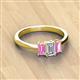 2 - Daria 6x4 mm Emerald Cut Diamond and Pink Sapphire Side Gallery Work Three Stone Engagement Ring 