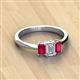 2 - Daria 6x4 mm Emerald Cut Diamond and Ruby Side Gallery Work Three Stone Engagement Ring 