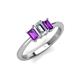 3 - Daria 6x4 mm Emerald Cut Diamond and Amethyst Side Gallery Work Three Stone Engagement Ring 
