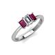 3 - Daria 6x4 mm Emerald Cut Diamond and Rhodolite Garnet Side Gallery Work Three Stone Engagement Ring 