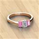 2 - Daria 6x4 mm Emerald Cut Certified Lab Grown Diamond and Pink Sapphire Side Gallery Work Three Stone Engagement Ring 