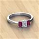 2 - Daria 6x4 mm Emerald Cut Certified Lab Grown Diamond and Rhodolite Garnet Side Gallery Work Three Stone Engagement Ring 