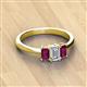 2 - Daria 6x4 mm Emerald Cut Certified Lab Grown Diamond and Rhodolite Garnet Side Gallery Work Three Stone Engagement Ring 