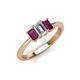 3 - Daria 6x4 mm Emerald Cut Certified Lab Grown Diamond and Rhodolite Garnet Side Gallery Work Three Stone Engagement Ring 
