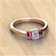 2 - Daria 6x4 mm Emerald Cut Certified Lab Grown Diamond and Pink Tourmaline Side Gallery Work Three Stone Engagement Ring 