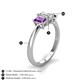 4 - Daria 6x4 mm Emerald Cut Diamond and Amethyst Side Gallery Work Three Stone Engagement Ring 