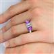 5 - Daria 6x4 mm Emerald Cut Diamond and Amethyst Side Gallery Work Three Stone Engagement Ring 