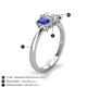4 - Daria 6x4 mm Emerald Cut Diamond and Blue Sapphire Side Gallery Work Three Stone Engagement Ring 
