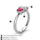 4 - Daria 6x4 mm Emerald Cut Diamond and Ruby Side Gallery Work Three Stone Engagement Ring 
