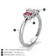 4 - Daria 6x4 mm Emerald Cut Certified Lab Grown Diamond and Pink Tourmaline Side Gallery Work Three Stone Engagement Ring 