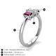 4 - Daria 6x4 mm Emerald Cut Certified Lab Grown Diamond and Rhodolite Garnet Side Gallery Work Three Stone Engagement Ring 
