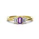 1 - Daria 6x4 mm Emerald Cut Amethyst and Diamond Side Gallery Work Three Stone Engagement Ring 