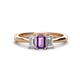 1 - Daria 6x4 mm Emerald Cut Amethyst and Diamond Side Gallery Work Three Stone Engagement Ring 