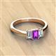 3 - Daria 6x4 mm Emerald Cut Amethyst and Diamond Side Gallery Work Three Stone Engagement Ring 