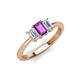 4 - Daria 6x4 mm Emerald Cut Amethyst and Diamond Side Gallery Work Three Stone Engagement Ring 