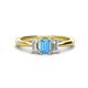 1 - Daria 6x4 mm Emerald Cut Blue Topaz and Diamond Side Gallery Work Three Stone Engagement Ring 