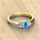 3 - Daria 6x4 mm Emerald Cut Blue Topaz and Diamond Side Gallery Work Three Stone Engagement Ring 