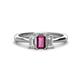 1 - Daria 6x4 mm Emerald Cut Rhodolite Garnet and Diamond Side Gallery Work Three Stone Engagement Ring 