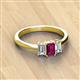 3 - Daria 6x4 mm Emerald Cut Rhodolite Garnet and Diamond Side Gallery Work Three Stone Engagement Ring 