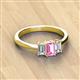 3 - Daria 6x4 mm Emerald Cut Pink Sapphire and Diamond Side Gallery Work Three Stone Engagement Ring 