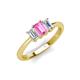 4 - Daria 6x4 mm Emerald Cut Pink Sapphire and Diamond Side Gallery Work Three Stone Engagement Ring 